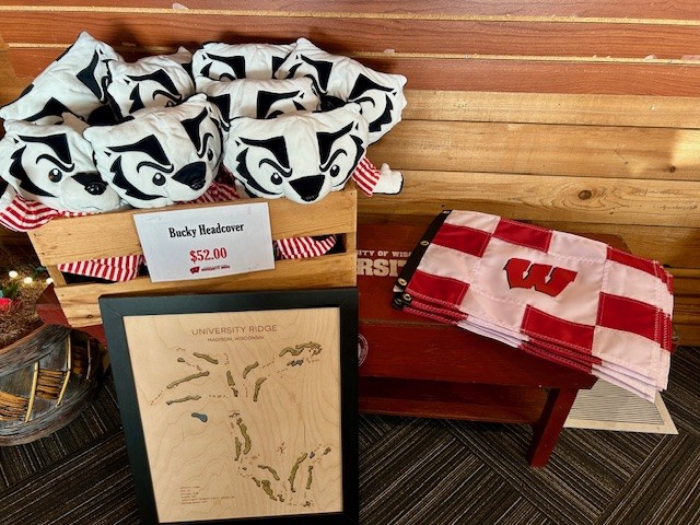 Bucky Badger headcovers in a crate